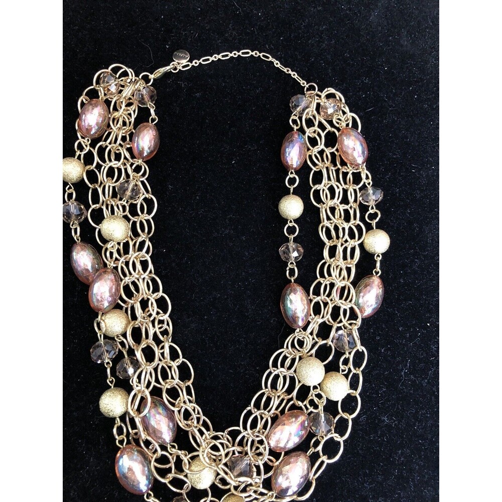 Signed ALFANI Multi-Strand Bead / Chain Necklace Gold Tone